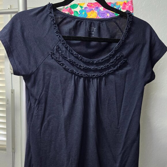 A Touch of Elegance: LOFT SP Petite Blue Shirt with Ruffles - Picture 1 of 6